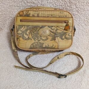 NWOT Allan Edward embossed leather map crossbody bag